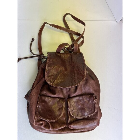 Borse In Pelle Brown Cognac Leather Backpack Made In Italy Bag Pockets Travel - Picture 2 of 12